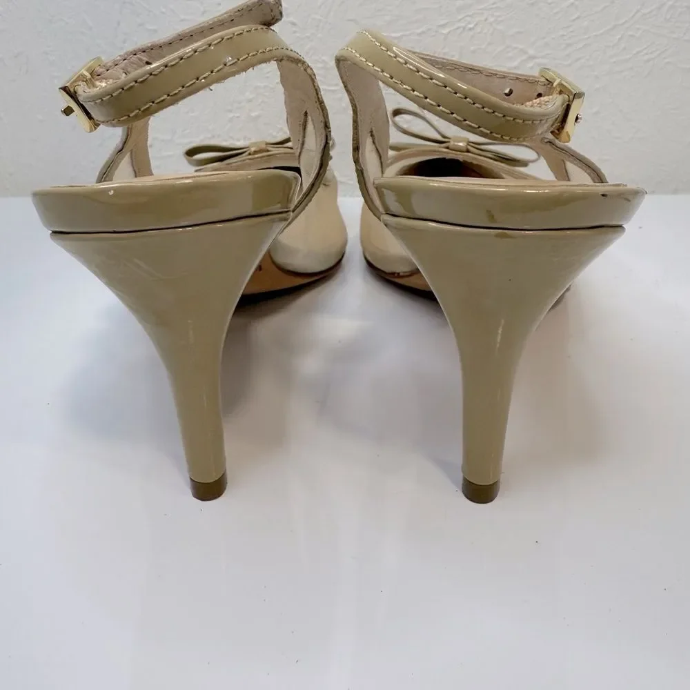 Kate Spade Midge Bow Beige Patent Leather Mesh Pumps Size 8